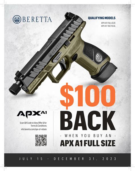 Other new features like a red-dot ready optic slide and improved modularity create endless opportunities for further customization, right out of the box. . Beretta apx a1 rebate status